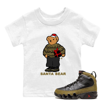 9s Olive shirts to match jordans Santa Bear sneaker match tees Air Jordan 9 Olive match shoes to clothes SNRT Sneaker Tees Youth Baby White 1 tee