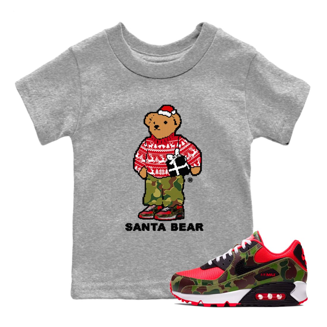 Air Max 90 Reverse Duck Camo t shirts to match sneakers Santa Bear Christmas Shirts Nike Air Max 90 Reverse Duck Camo shirt SNRT Sneaker Tees Youth Baby Heather Grey 1 tee