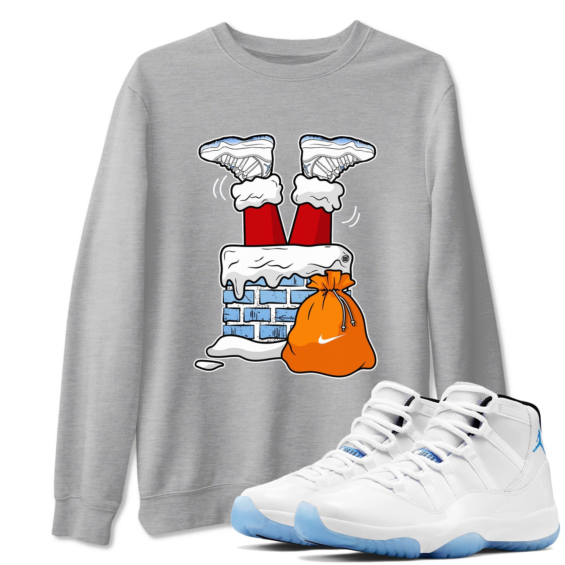 AJ11 Retro Legend Blue shirts to match jordans Santa Stuck In Chimney best t shirts to wear with jordans 11s Legend Blue match shoes to clothes SNRT Sneaker Tees unisex cotton Heather Grey 1 shirts