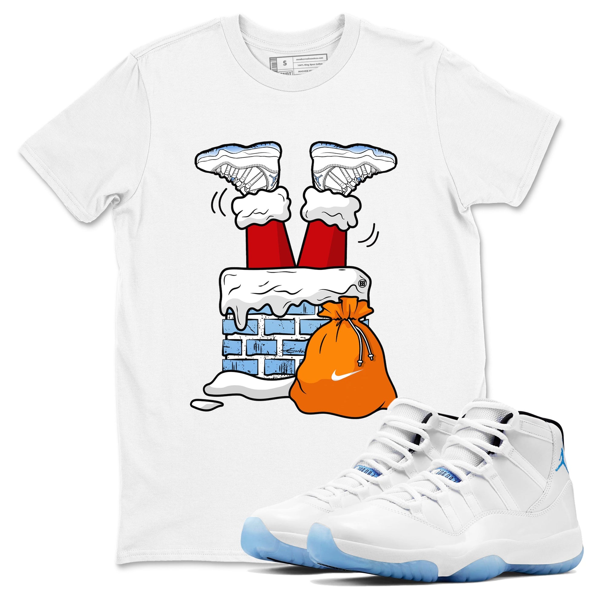 AJ11 Retro Legend Blue shirts to match jordans Santa Stuck In Chimney best t shirts to wear with jordans 11s Legend Blue match shoes to clothes SNRT Sneaker Tees unisex cotton White 1 shirts