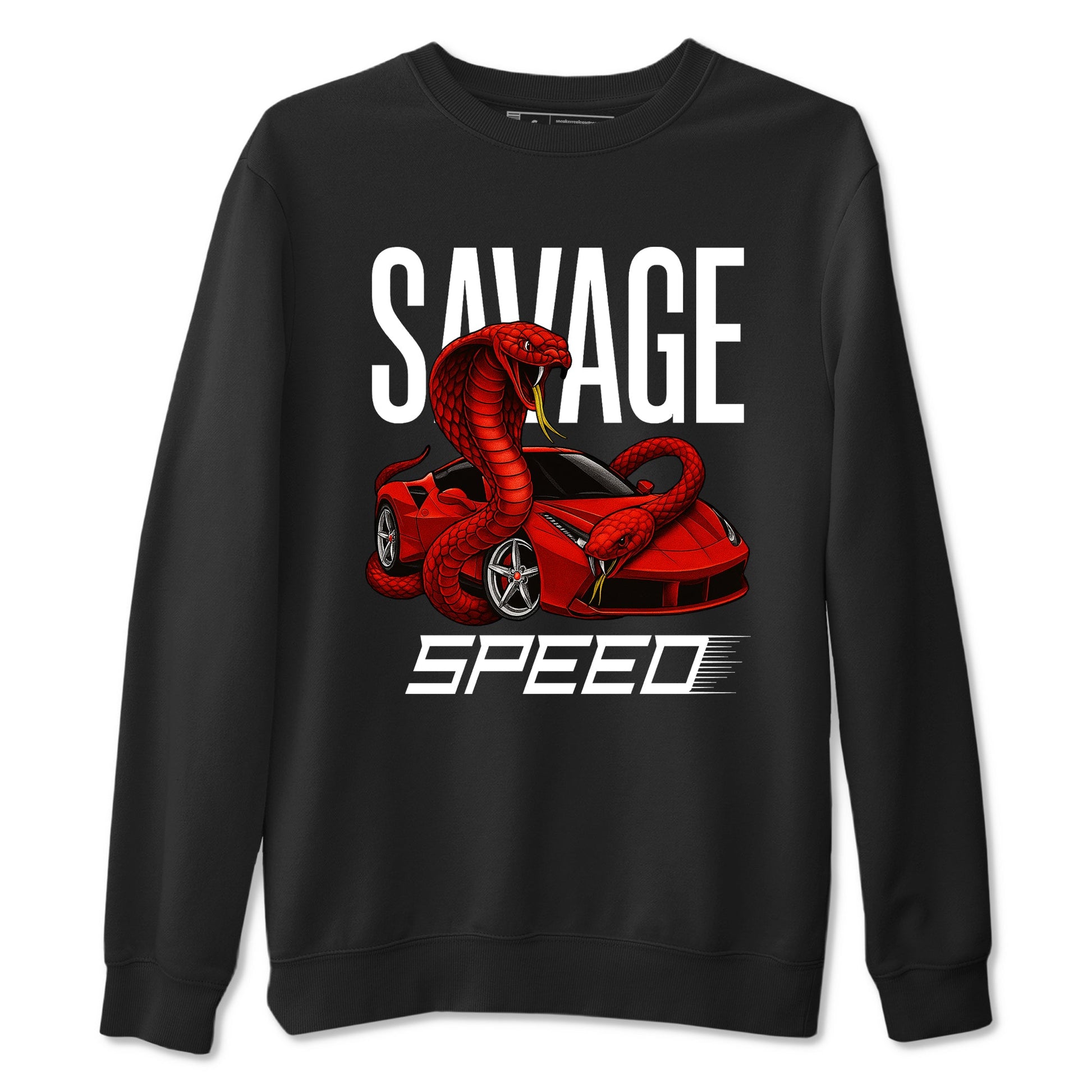 Savage Speed sneaker match t-shirt styled to complete your fit with the Air Jordan 14 Challenge Red sneakers, graphic shirts in Black 2.