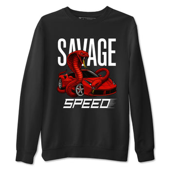 Savage Speed sneaker match t-shirt styled to complete your fit with the Air Jordan 14 Challenge Red sneakers, graphic shirts in Black 2.