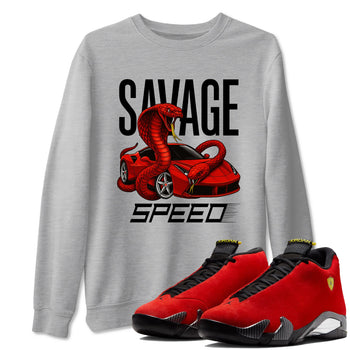 Savage Speed sneaker match t-shirt styled to complete your fit with the Air Jordan 14 Challenge Red sneakers, graphic shirts in Heather Grey 1.