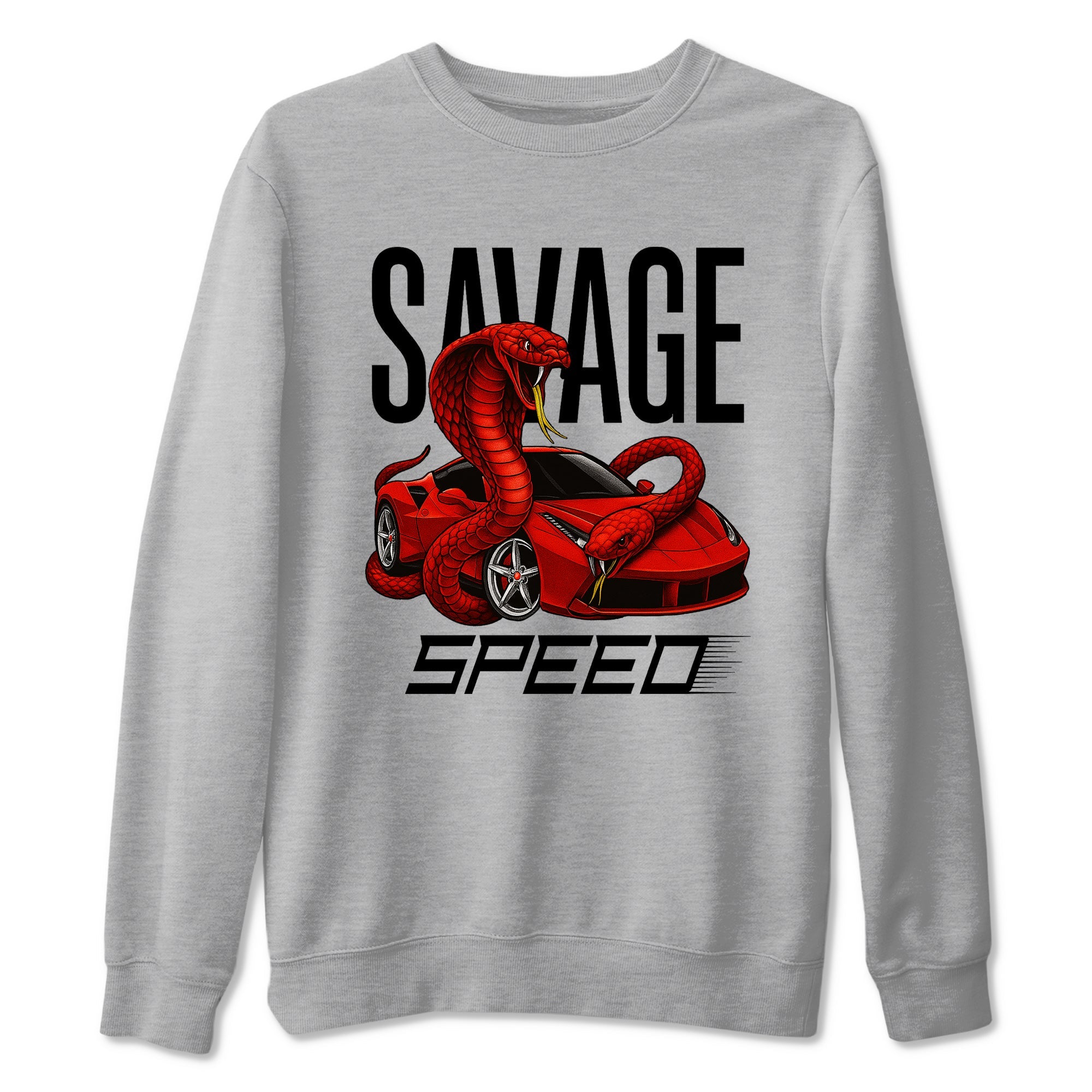 Savage Speed sneaker match t-shirt styled to complete your fit with the Air Jordan 14 Challenge Red sneakers, graphic shirts in Heather Grey 2.