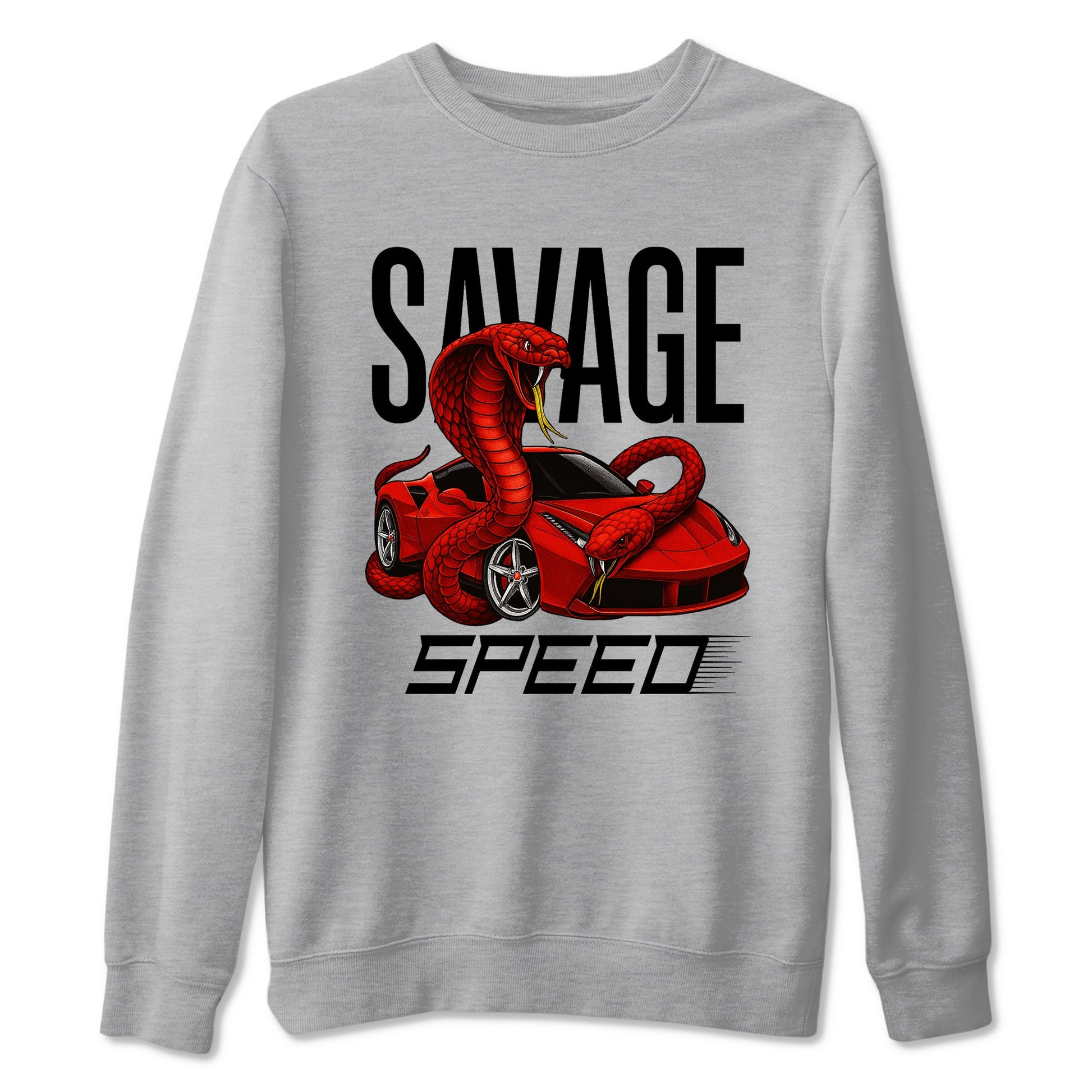 Savage Speed sneaker match t-shirt styled to complete your fit with the Air Jordan 14 Challenge Red sneakers, graphic shirts in Heather Grey 2.