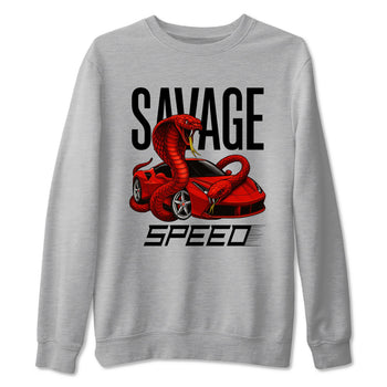 Savage Speed sneaker match t-shirt styled to complete your fit with the Air Jordan 14 Challenge Red sneakers, graphic shirts in Heather Grey 2.