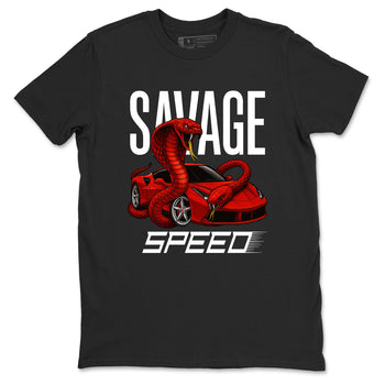 Savage Speed sneaker match t-shirt styled to complete your fit with the Air Jordan 14 Challenge Red sneakers, graphic shirts in Black 2.