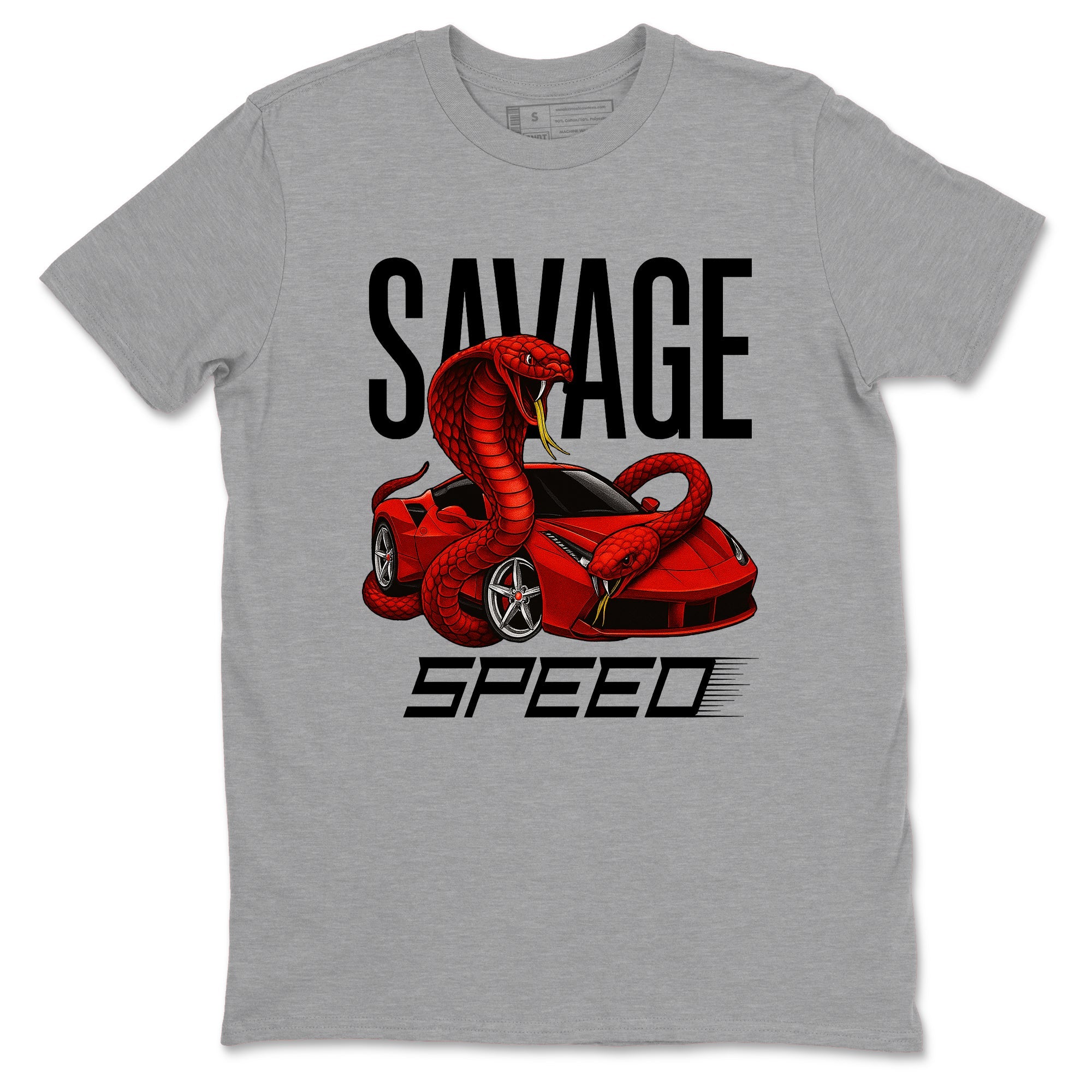 Savage Speed sneaker match t-shirt styled to complete your fit with the Air Jordan 14 Challenge Red sneakers, graphic shirts in Heather Grey 2.