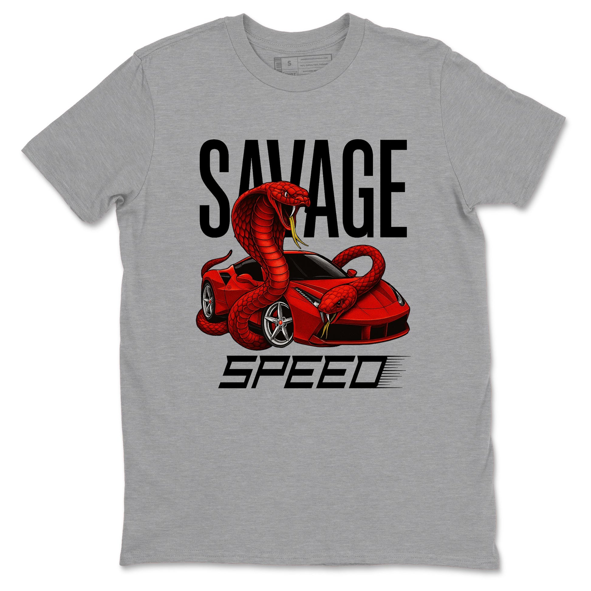 Savage Speed sneaker match t-shirt styled to complete your fit with the Air Jordan 14 Challenge Red sneakers, graphic shirts in Heather Grey 2.