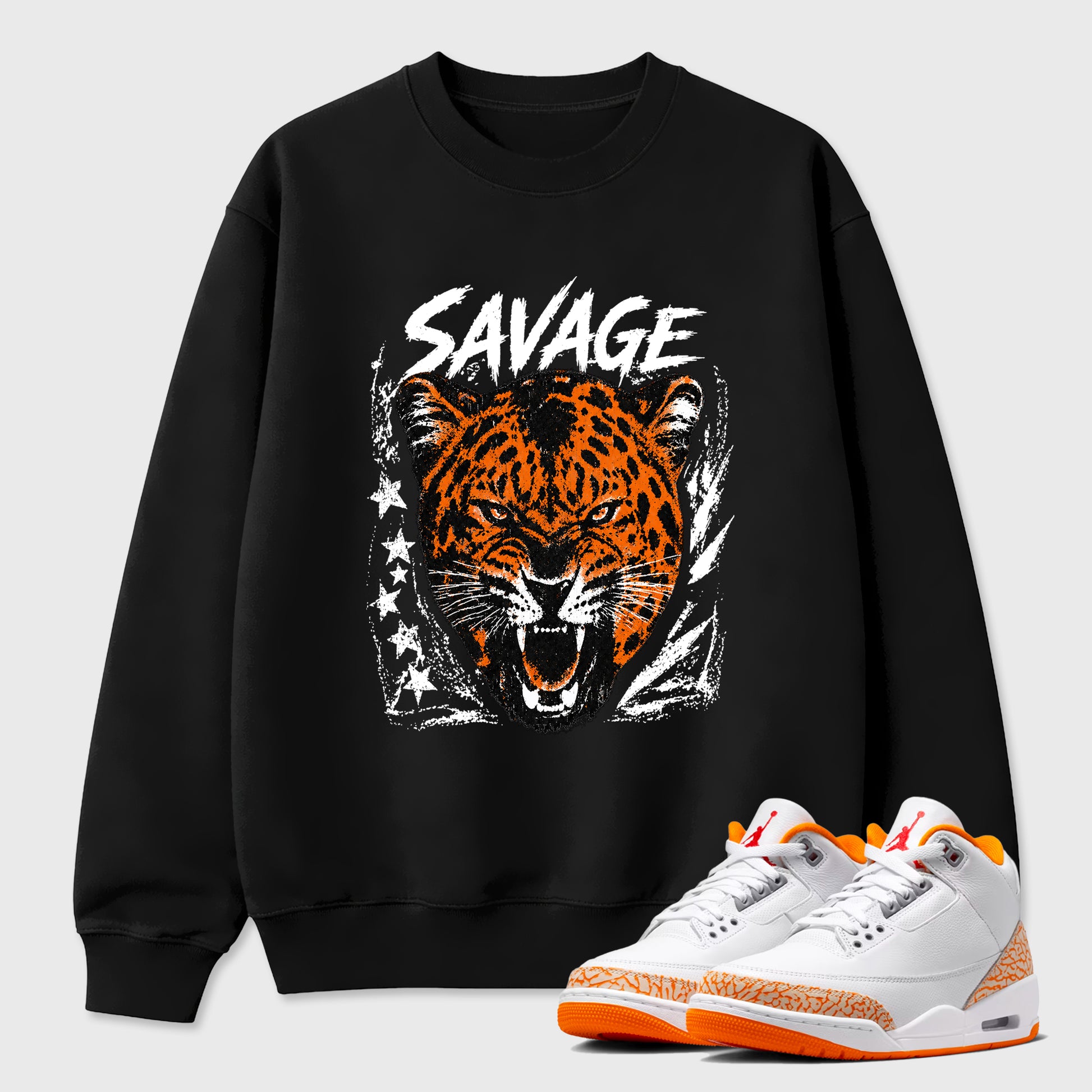 Sneaker match tees – Sneaker Tees To Match Air Jordan 3 Orange Citrus Shoes – Savage Tiger Tee Black 1