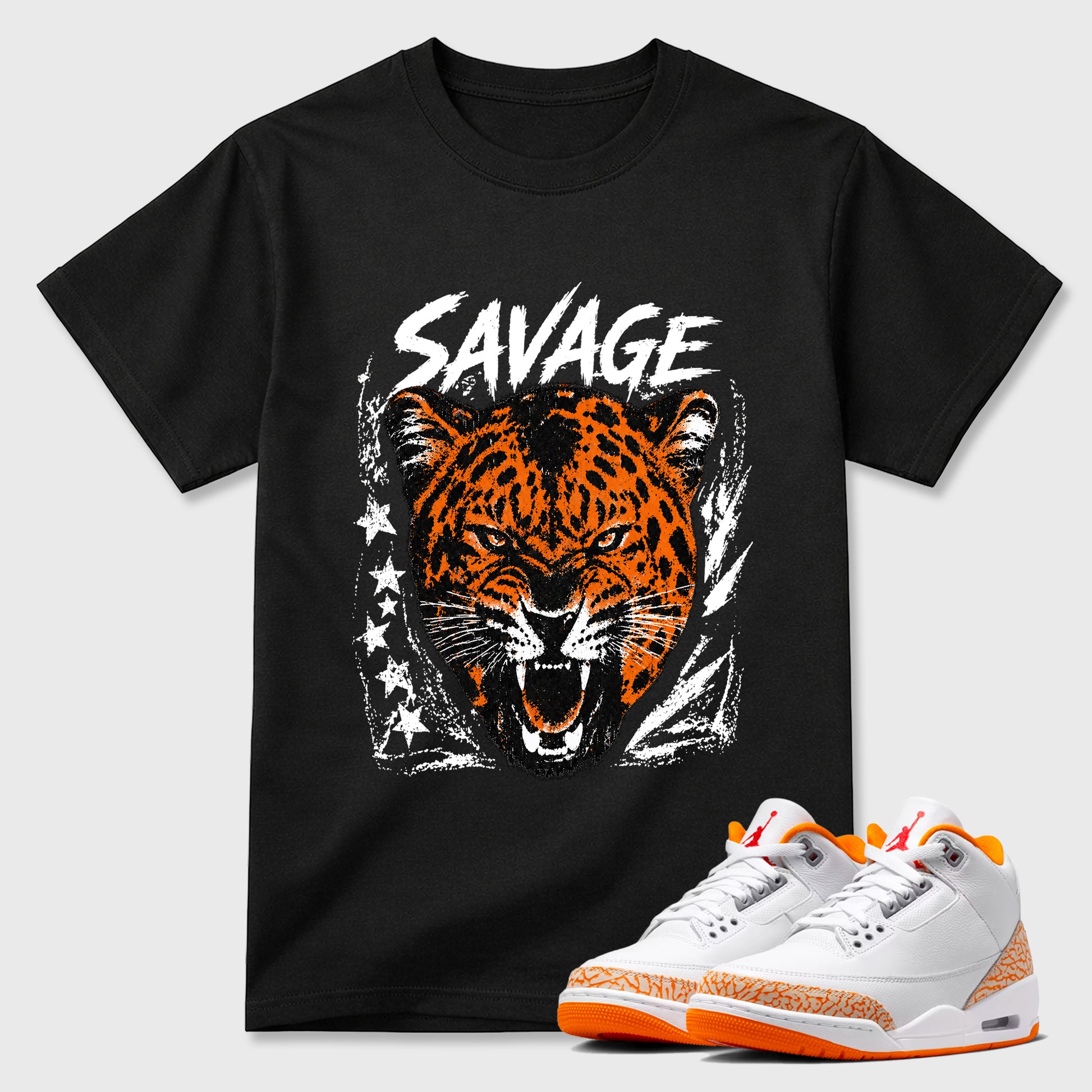 Sneaker match tees – Sneaker Tees To Match Air Jordan 3 Orange Citrus Shoes – Savage Tiger Tee Black 1