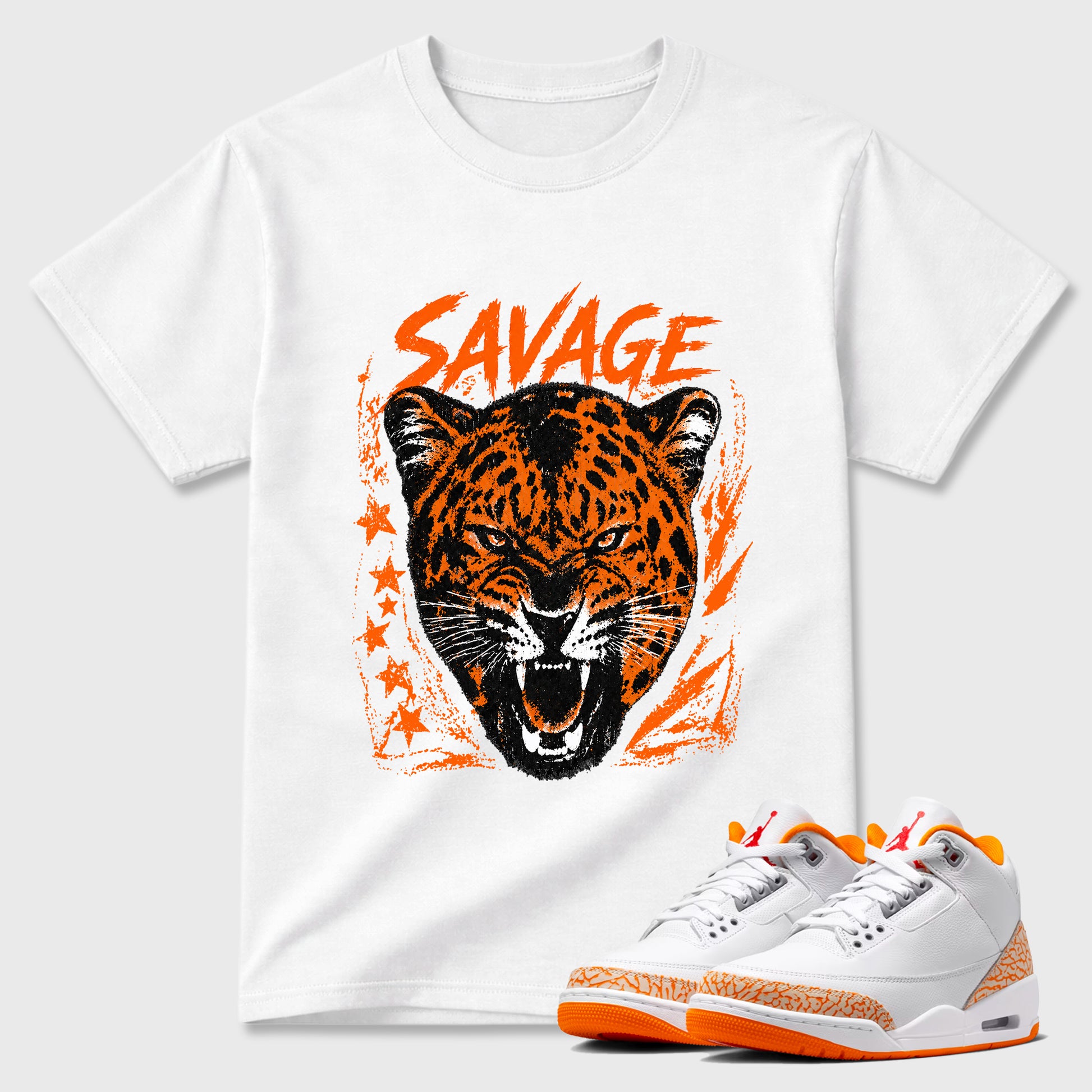 Sneaker match tees – Sneaker Tees To Match Air Jordan 3 Orange Citrus Shoes – Savage Tiger Tee White 1