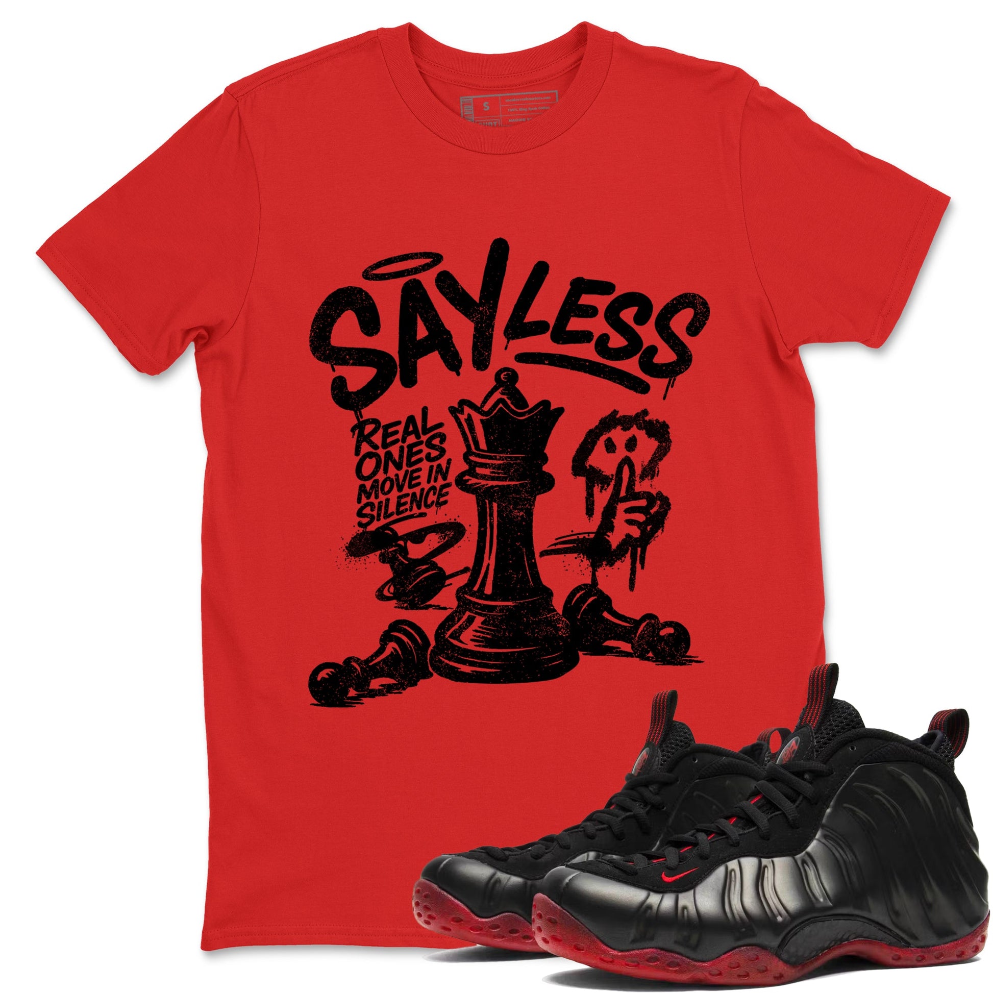 Sneaker match tees – Sneaker Tees To Match Air Foamposite Cough Drop Shoes – Say Less Tee Red 1