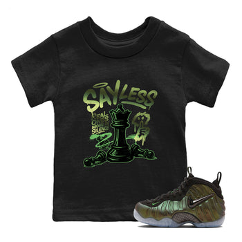 Best Christmas gifts for sneakerheads - Sneaker Tees To Match Air Foamposite One Pine Green Sneakers – Say Less Kids T-Shirt Black 1