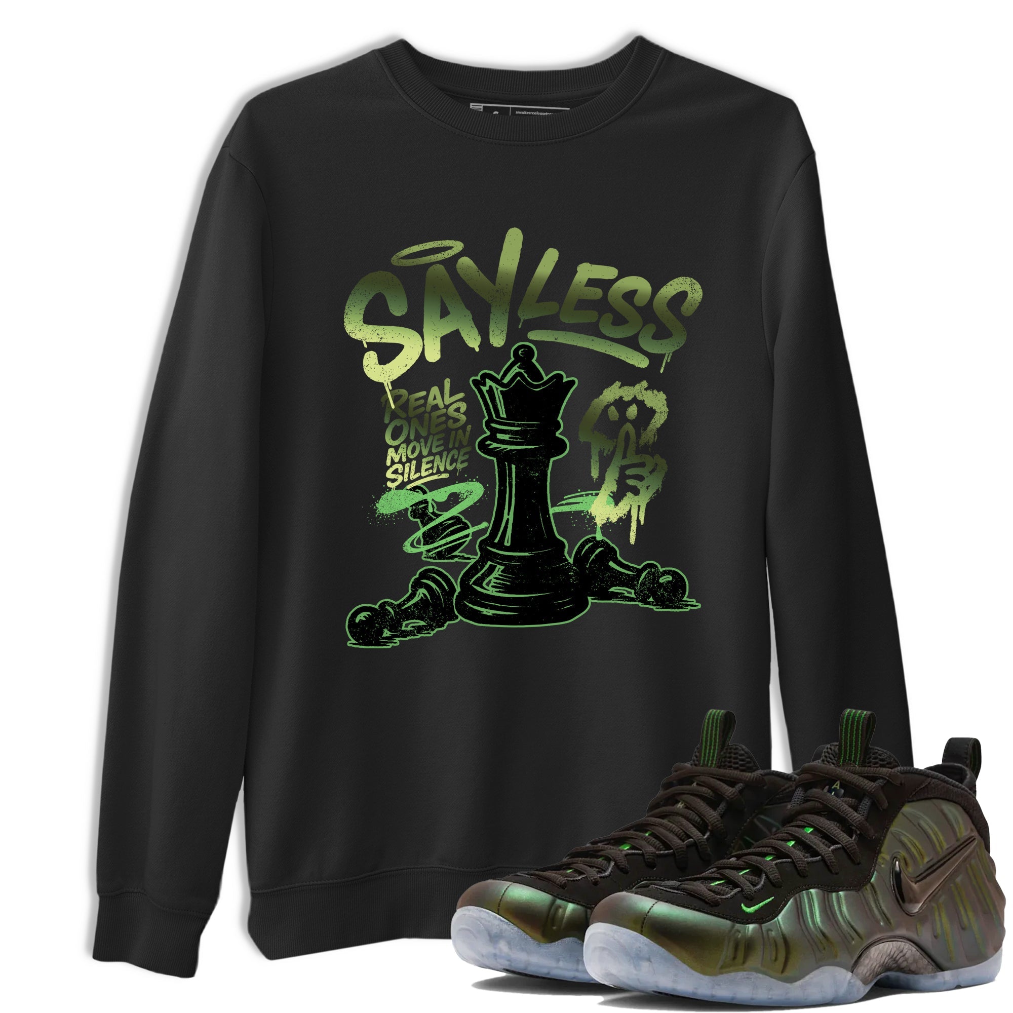 Best Christmas gifts for sneakerheads - Sneaker Tees To Match Air Foamposite One Pine Green Sneakers – Say Less Tee Black 1