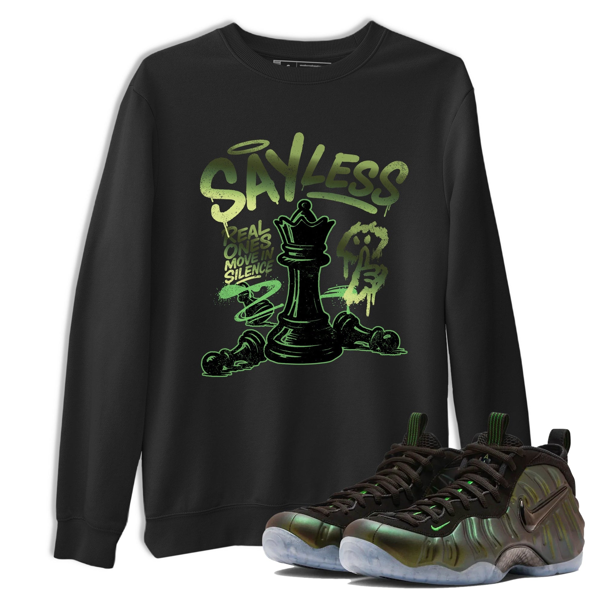 Best Christmas gifts for sneakerheads - Sneaker Tees To Match Air Foamposite One Pine Green Sneakers – Say Less Tee Black 1