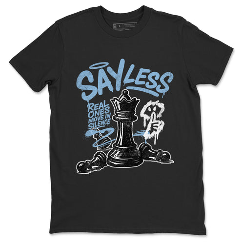 Say Less sneaker match t-shirt styled to complete your fit with the Air Foamposite One Psychic Blue sneakers, shown in Black 2.