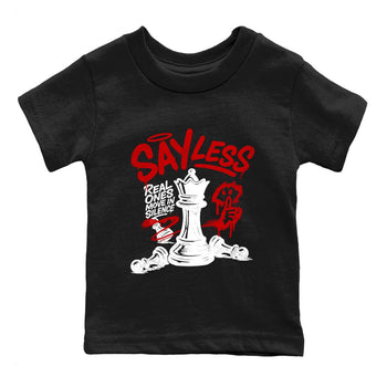 Say Less baby and kids t-shirt crafted for little sneakerheads to shine with the Air Force 1 University Red sneakers, displayed in Black 2.
