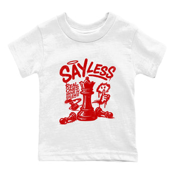 Say Less baby and kids t-shirt crafted for little sneakerheads to shine with the Air Force 1 University Red sneakers, displayed in White 2.