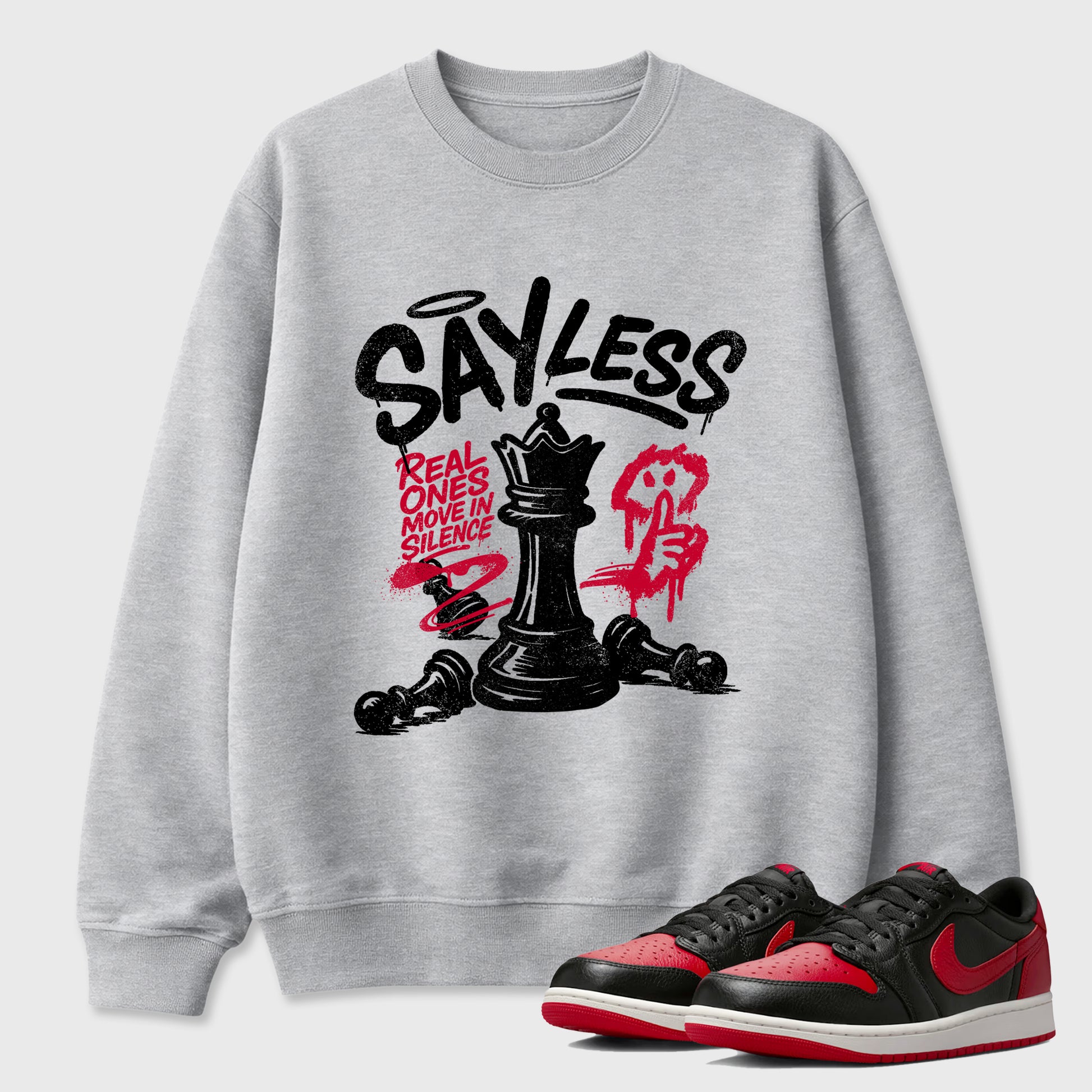 Sneaker match tees – Sneaker Tees To Match Air Jordan 1 Banned Shoes – Say Less Tee Heather Grey 1
