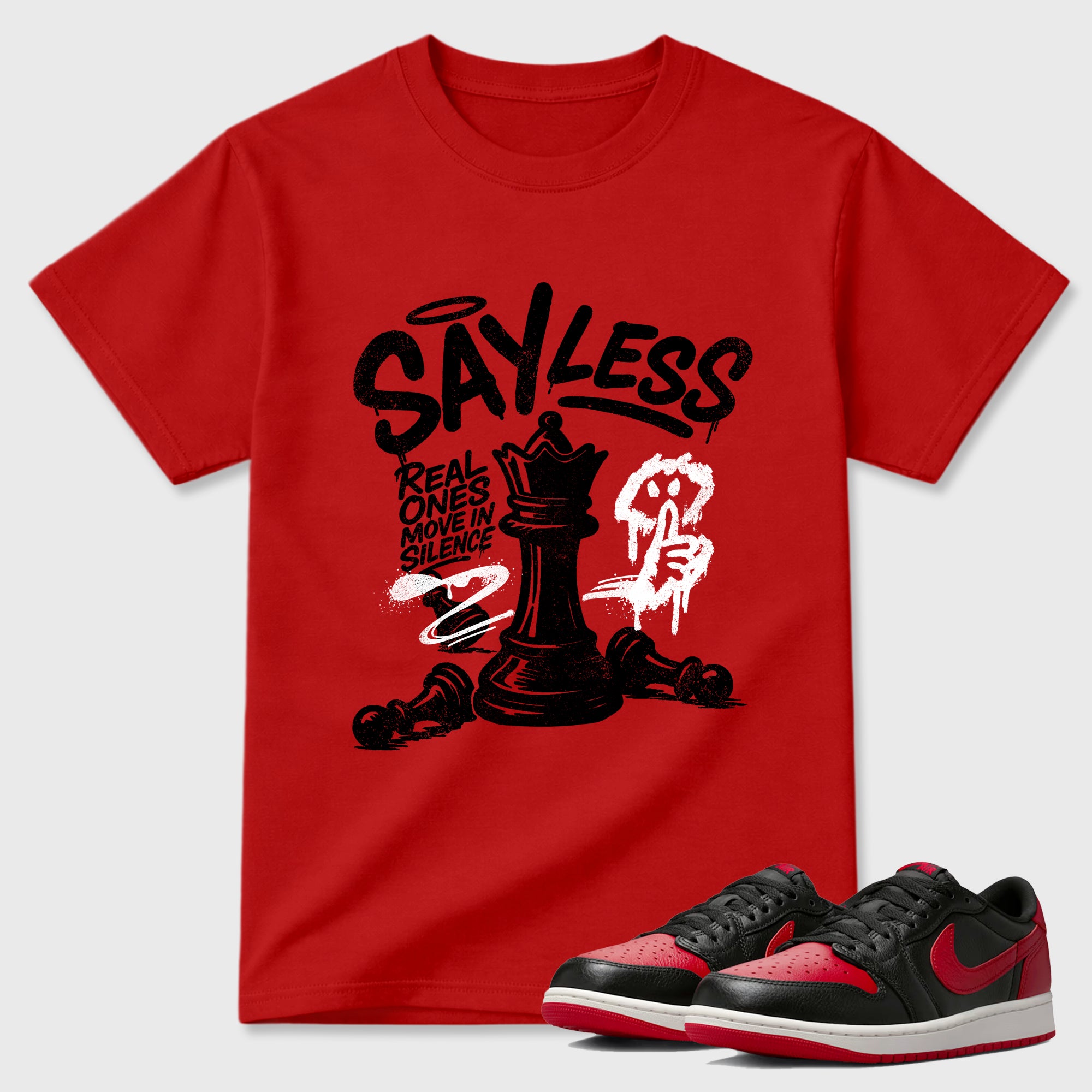 Sneaker match tees – Sneaker Tees To Match Air Jordan 1 Banned Shoes – Say Less Tee Red 1