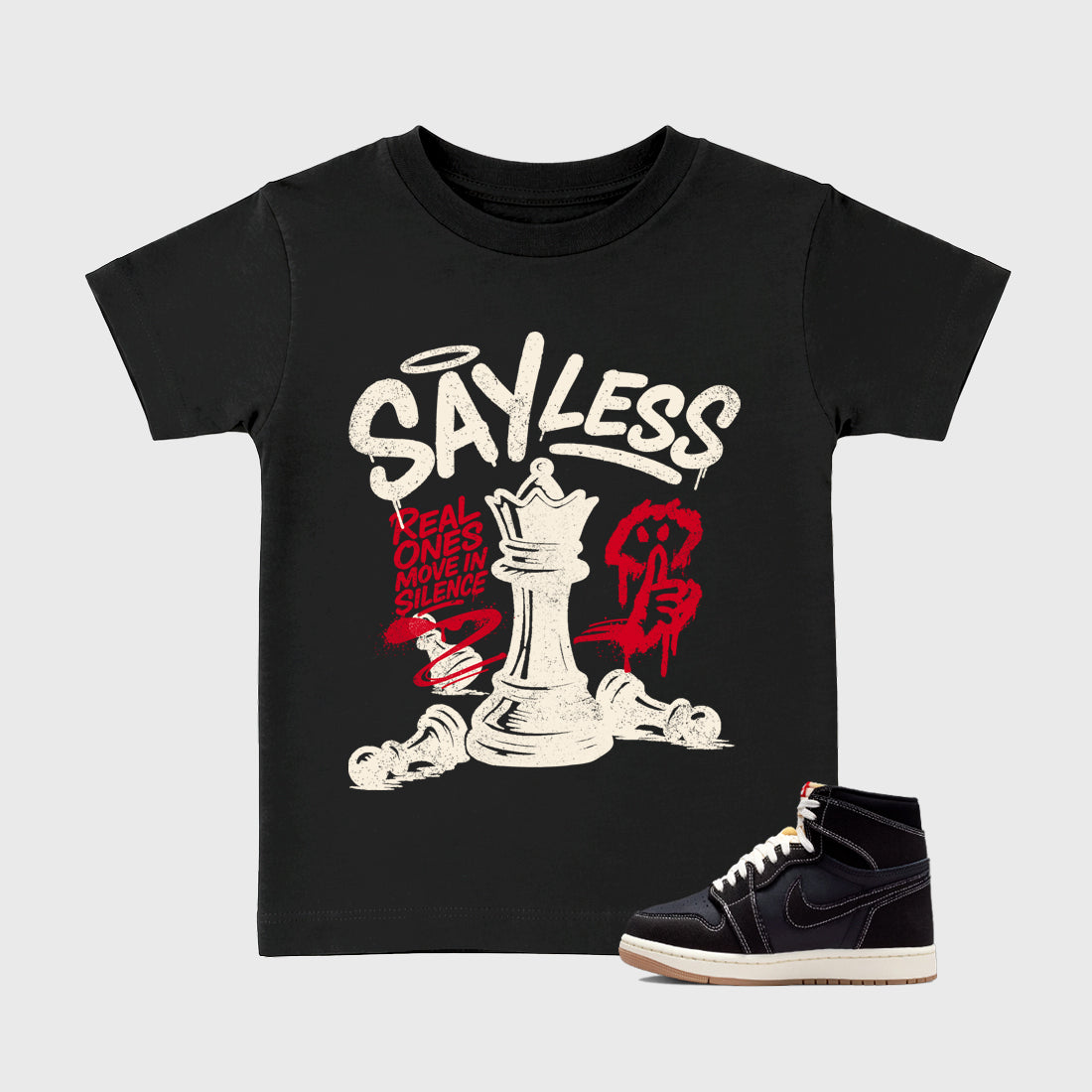 Sneaker match tees – Sneaker Tees To Match Air Jordan 1 Flight Club Shoes – Say Less Kids T-Shirt Black 1