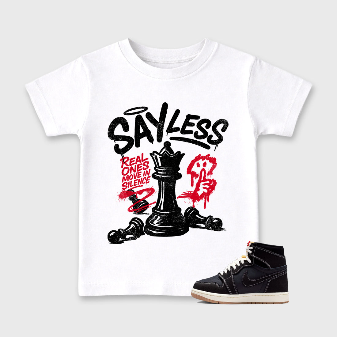 Sneaker match tees – Sneaker Tees To Match Air Jordan 1 Flight Club Shoes – Say Less Kids T-Shirt White 1