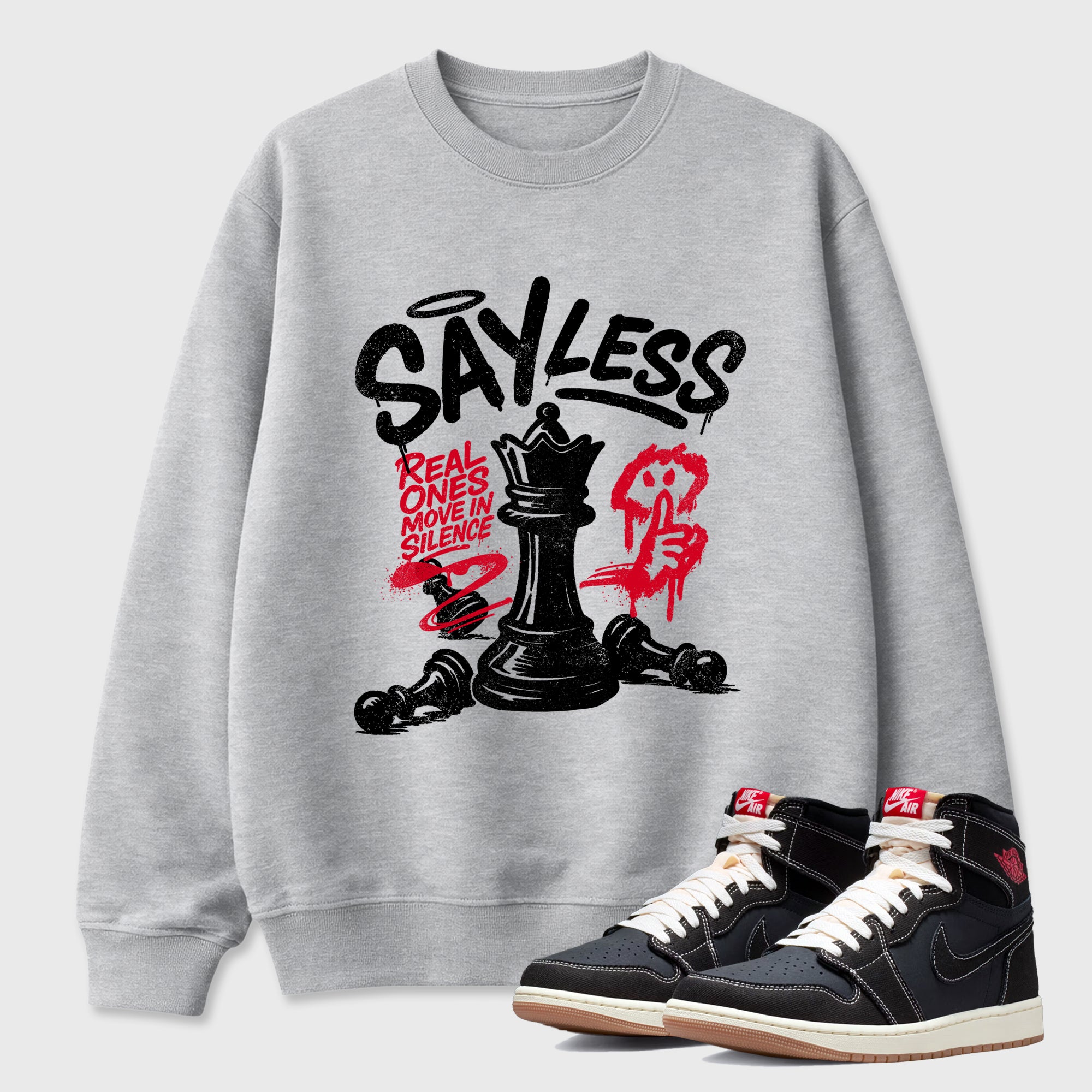 Sneaker match tees – Sneaker Tees To Match Air Jordan 1 Flight Club Shoes – Say Less Tee Heather Grey 1