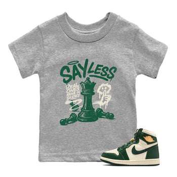 Sneaker Threads – Sneaker Tees To Match Air Jordan 1 Pro Green – Say Less Youth Graphic Tee Heather Grey 1. Perfect for Jordan releases 2025 colorways.