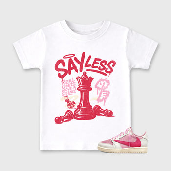 Perfect Sneakerhead Fashion Outfits – Sneaker Tees To Match Air Jordan 1 Low OG x Travis Scott Tropical Pink Shoes – Say Less Kids Graphic T-Shirt White 1