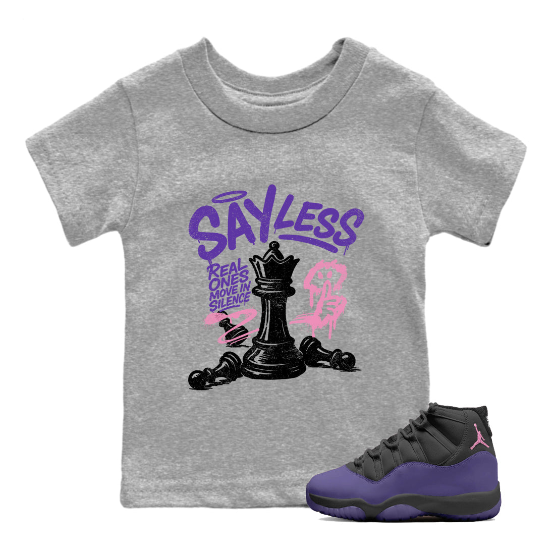 Sneaker match tees – Sneaker Tees To Match Air Jordan 11 Canyon Purple Shoes – Say Less Kids T-Shirt Heather Grey 1