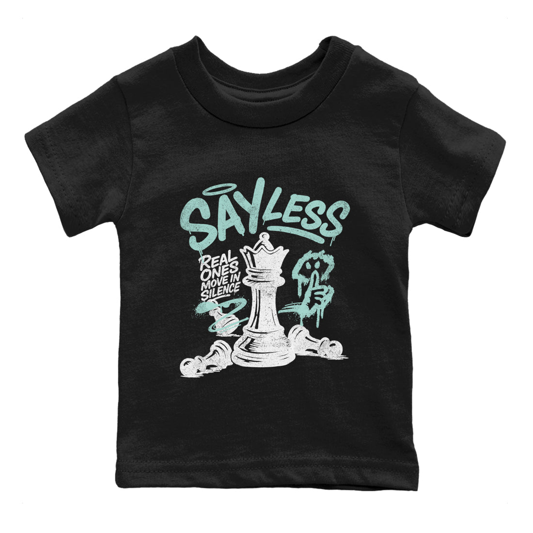 Say Less baby and kids t-shirt crafted for little sneakerheads to shine with the Air Jordan 11 Igloo sneakers, displayed in Black 2.