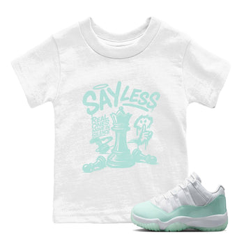 Say Less baby and kids t-shirt crafted for little sneakerheads to shine with the Air Jordan 11 Igloo sneakers, displayed in White 1.