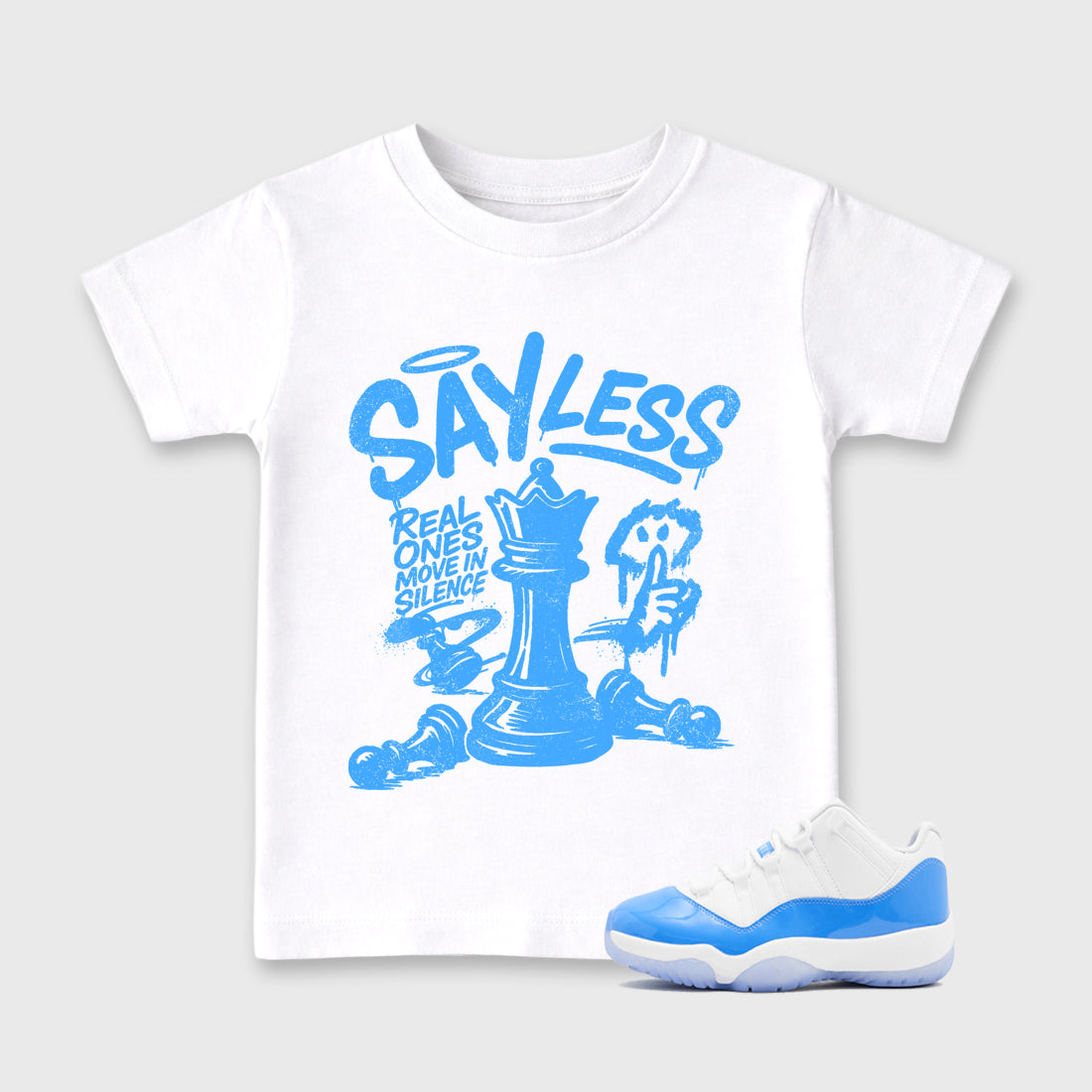 Sneaker match tees – Sneaker Tees To Match Air Jordan 11 University Blue Shoes – Say Less Kids T-Shirt White 1