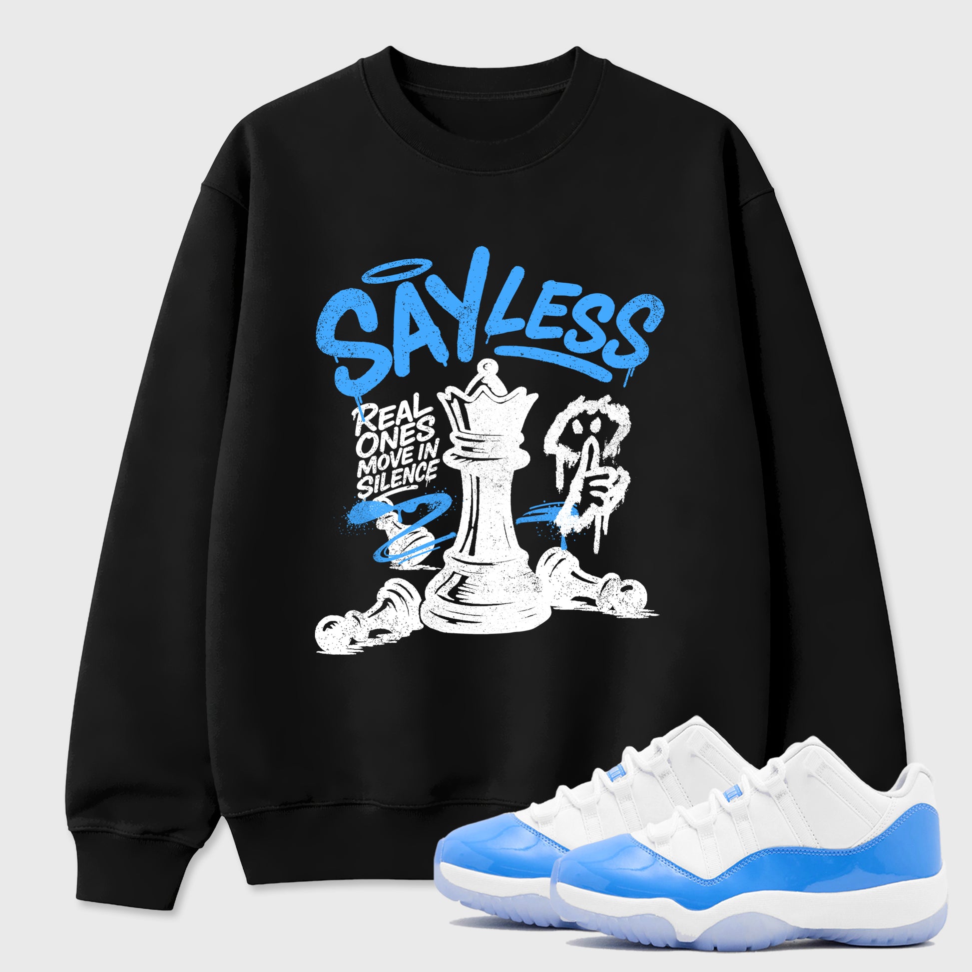 Sneaker match tees – Sneaker Tees To Match Air Jordan 11 University Blue Shoes – Say Less Tee Black 1