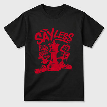 Say Less Graphic T-Shirt sneaker match tee designed for the Air Jordan 12 Bloodline, featuring coordinated color options for a perfect streetwear match. Black 2 shirt.