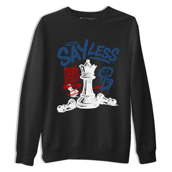 Say Less sneaker match t-shirt styled to complete your fit with the Air Jordan 12 French Blue sneakers, shown in Black 2.