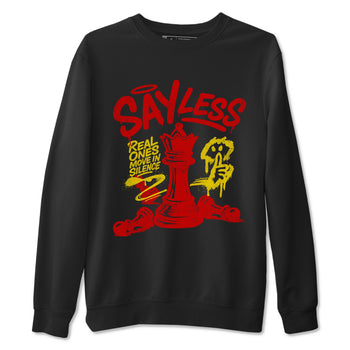 Say Less sneaker match t-shirt styled to complete your fit with the Air Jordan 14 Challenge Red sneakers, AJ14 Ferrari,  shown in Black 2.
