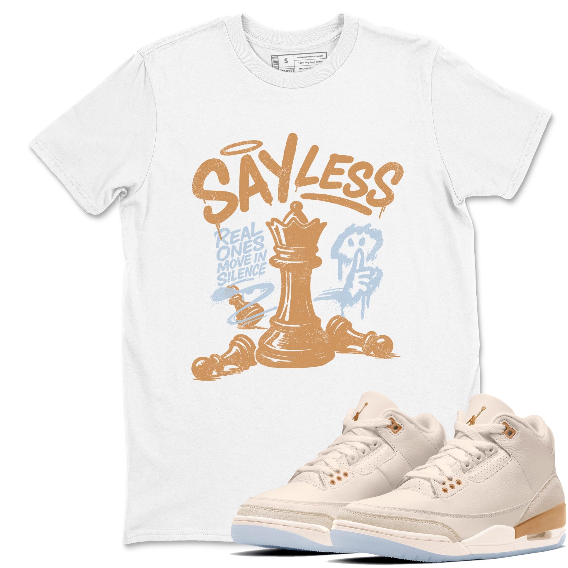 Sneaker match tees – Sneaker Tees To Match Air Jordan 3 Champagne and Oysters Shoes – Say Less Tee White 1