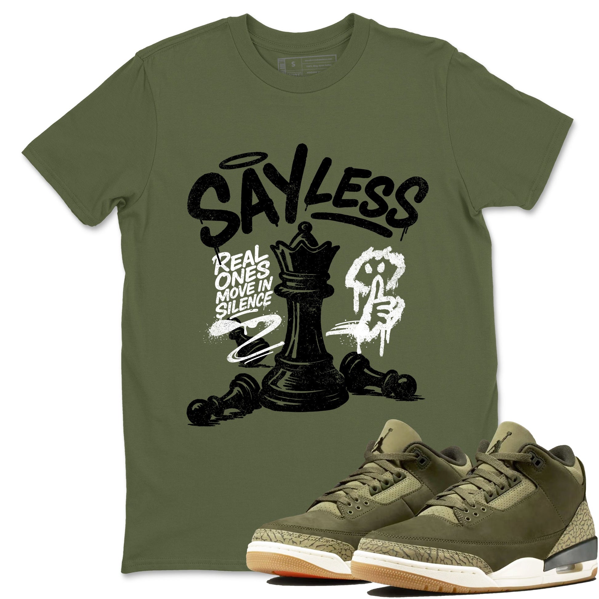 Sneaker Threads – Sneaker Threads To Match Air Jordan 3 Family Affair Shoes – Say Less Tee Military Green 1