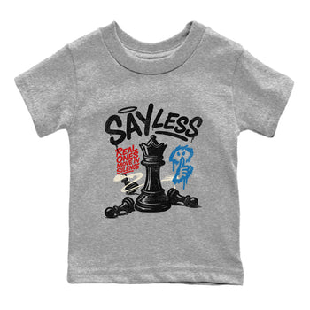 Say Less baby and kids t-shirt crafted for little sneakerheads to shine with the Air Jordan 3 Rare Air sneakers, displayed in Heather Grey 2.