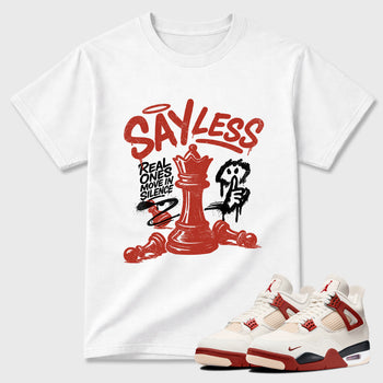 Perfect Sneakerhead Fashion Outfits – Sneaker Tees To Match Air Jordan 4 Brick After Brick Shoes – Say Less Graphic Tee White 1