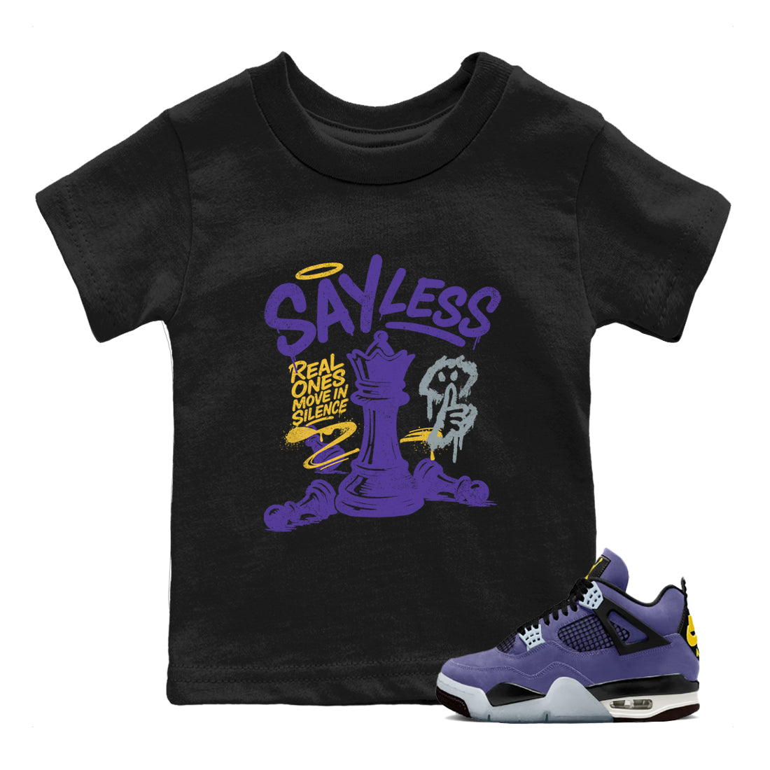 Sneaker match tees – Sneaker Tees To Match Air Jordan 4 Lakeshow Shoes – Say Less Kids T-Shirt Black 1