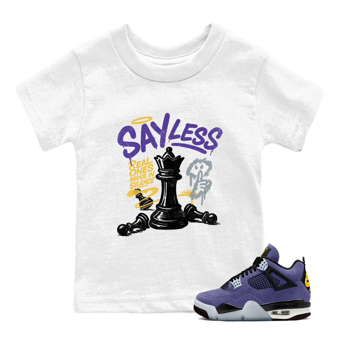 Sneaker match tees – Sneaker Tees To Match Air Jordan 4 Lakeshow Shoes – Say Less Kids T-Shirt White 1