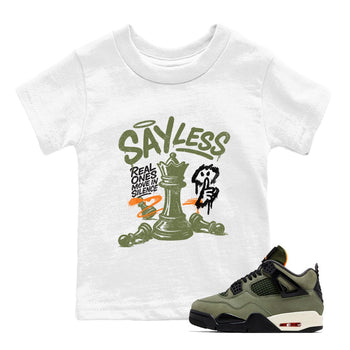 Sneaker match tees – Sneaker Tees To Match Undefeated inspired colorways Air Jordan 4 OG Olive Shoes  – Say Less Kids T-Shirt White 1