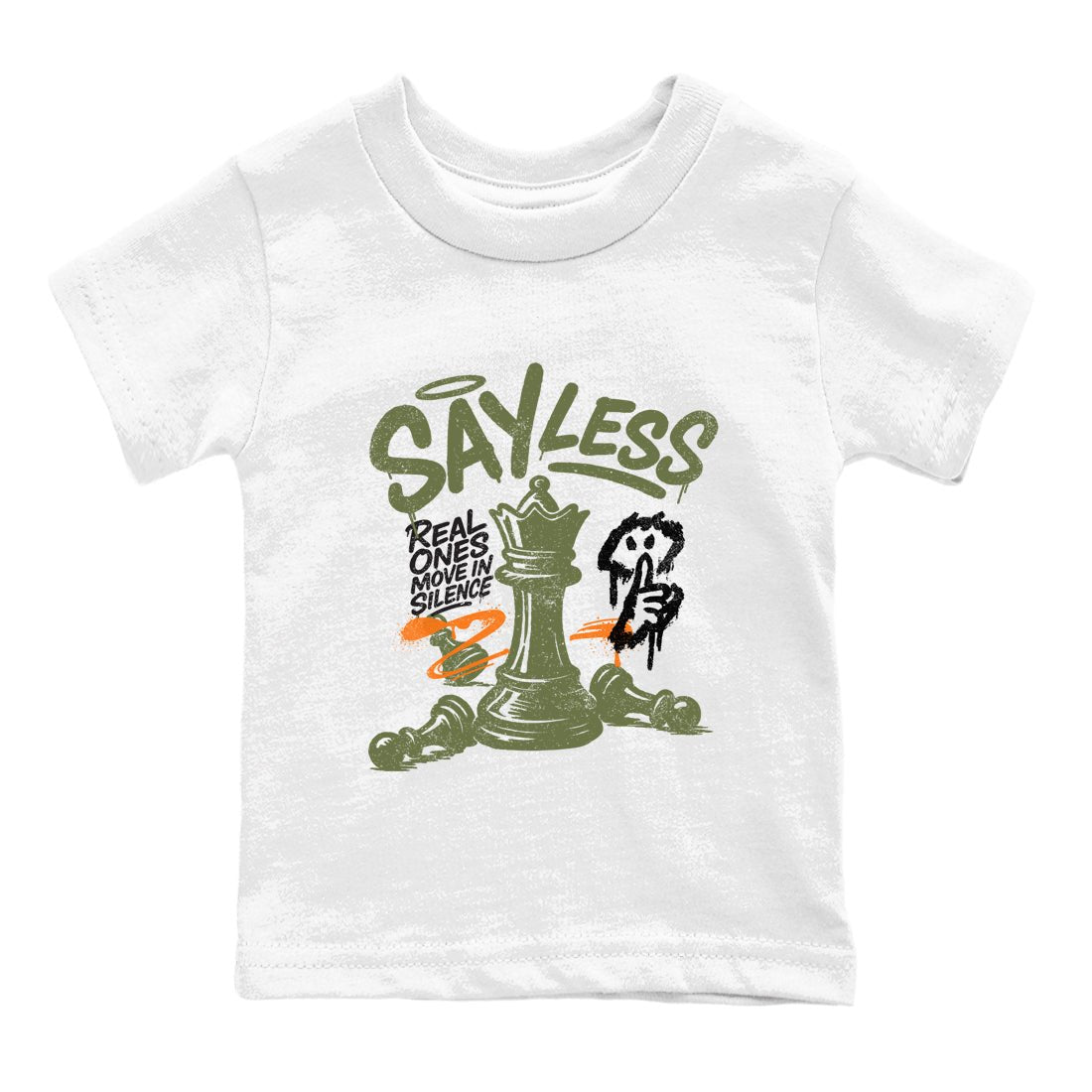Sneaker match tees – Sneaker Tees To Match Undefeated inspired colorways Air Jordan 4 OG Olive Shoes  – Say Less Kids T-Shirt White 2