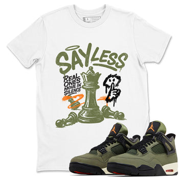 Sneaker match tees – Sneaker Tees To Match Undefeated inspired colorways Air Jordan 4 OG Olive Shoes  – Say Less Tee White 1