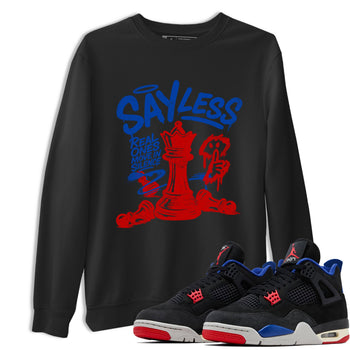 Say Less sneaker match t-shirt styled to complete your fit with the Air Jordan 4 Rare Air sneakers, shown in Black 1.