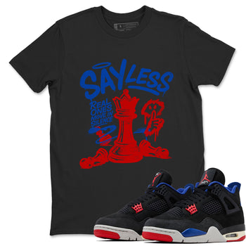 Say Less sneaker match t-shirt styled to complete your fit with the Air Jordan 4 Rare Air sneakers, shown in Black 1.