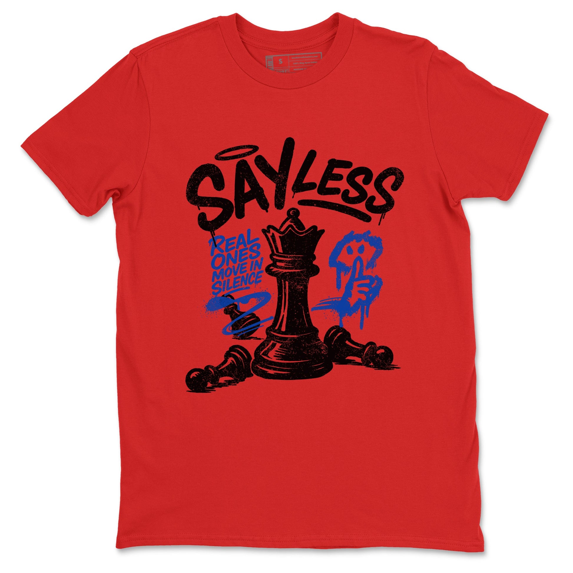 Say Less sneaker match t-shirt styled to complete your fit with the Air Jordan 4 Rare Air sneakers, shown in Red 2.